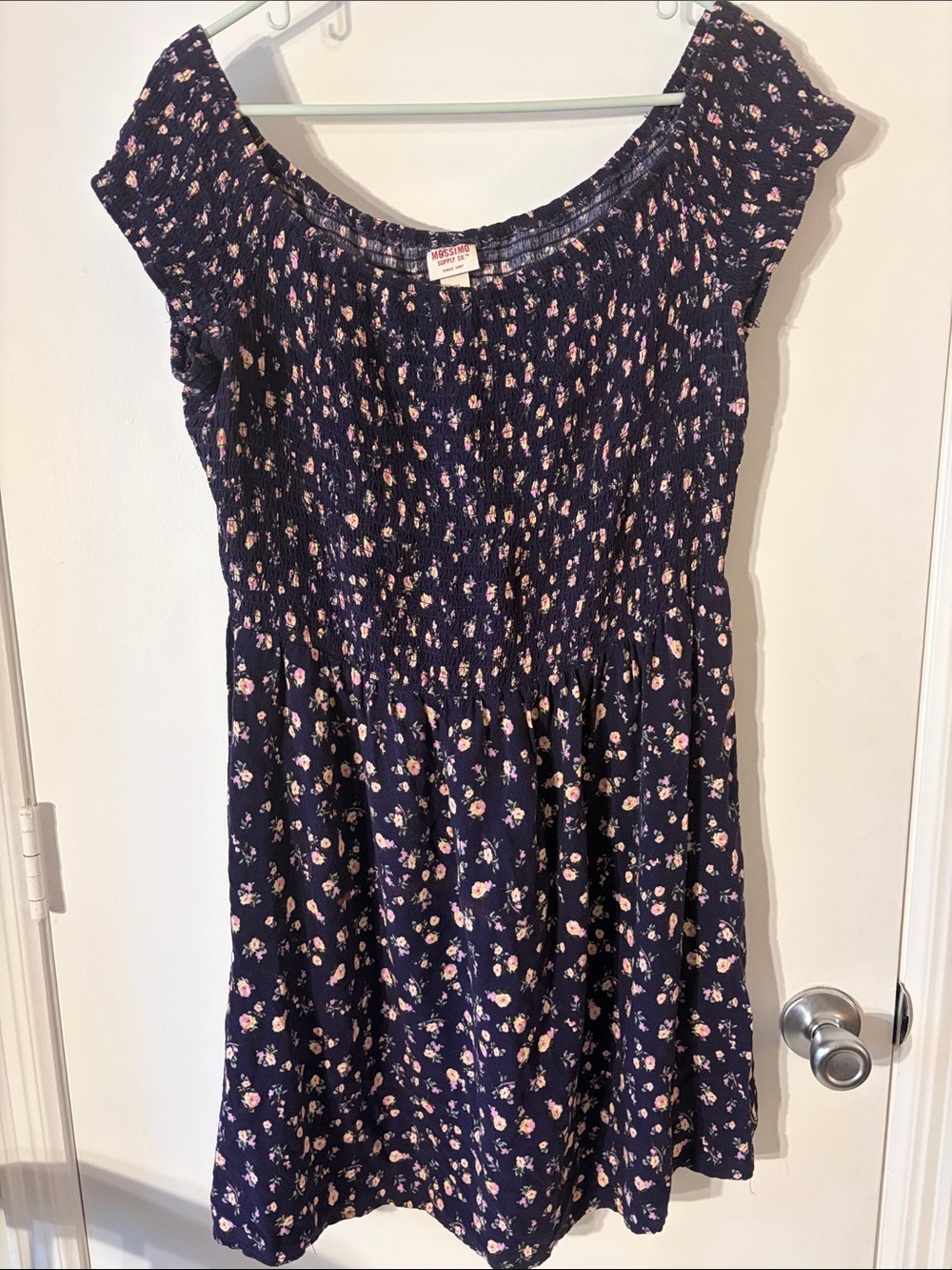 Mossimo Supply Co. Navy Floral Off-Shoulder Smocked Dress